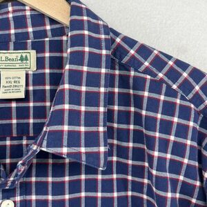 LL BEAN Shirt Mens 2XL Windowpane Check Button Up Long Sleeve Oxford Cotton Blue